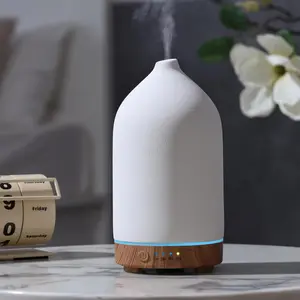 200ML Ceramic Essential Oil Diffuser - Ultrasonic Aromatherapy & Humidifier with 7-Color LED Lights, Auto Shut-Off, Wood Grain Base, 1H/3H/6H Timer |   Scent for Home, Office, Yoga