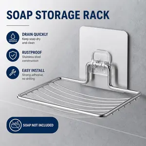 1 Pc Stainless Steel Wall-Mounted Soap Box, No Drilling, Space-Saving Organizer for Bathroom & Kitchen with Drainage Tank, Modern Minimalist Design. Suitable for Soap, Toothbrush & Toiletries, Stylish Metal Finish, Durable Structure.