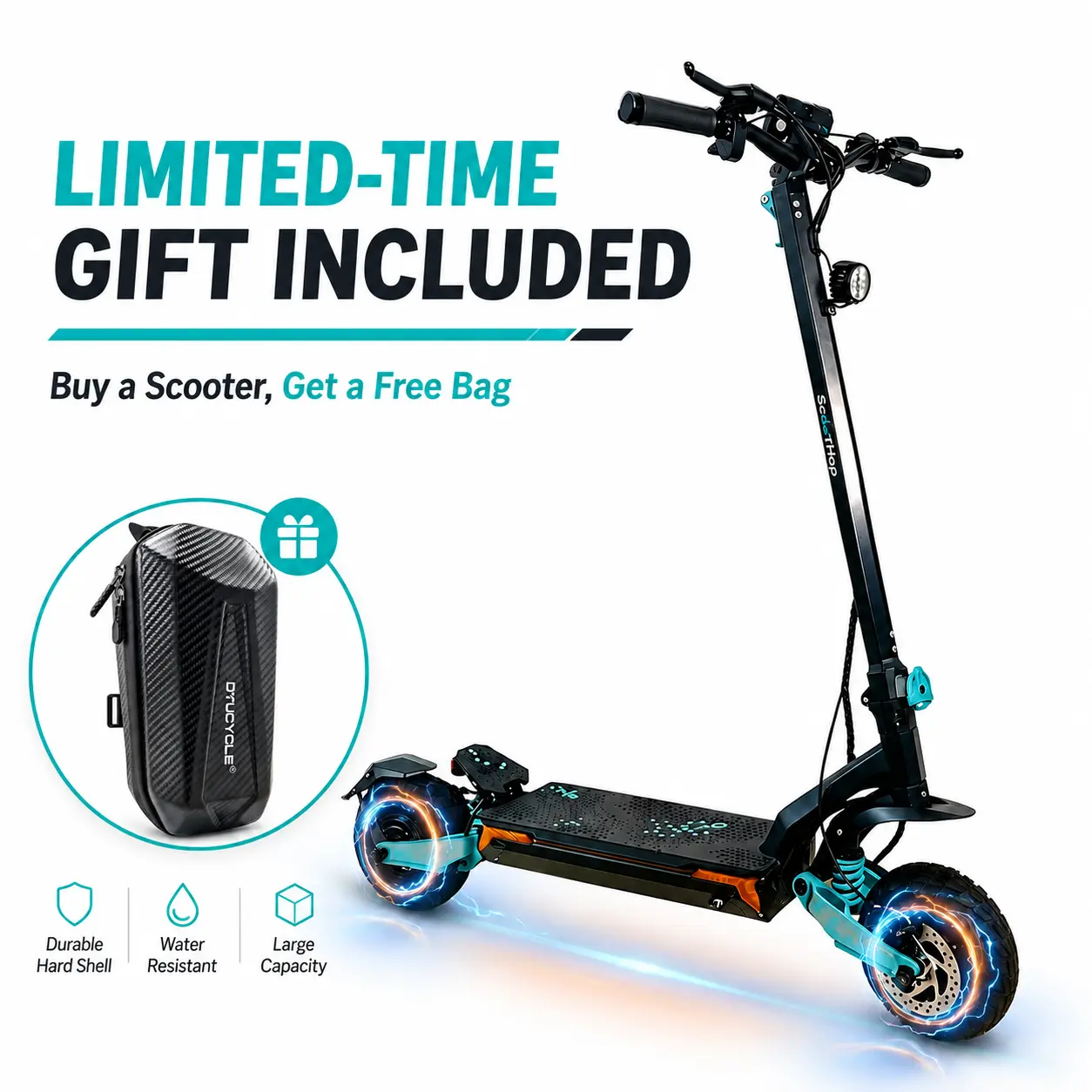 ScootHop Adult Electric Scooter 2400W Dual Motor, Off Road Electric Scooter for Adults, 35 MPH Fast Electric Scooter, Long Range 40 Miles, 10 Inch Tires, Foldable Electric Scooter, Dual Suspension, Dual Disc Brakes, LED Lights