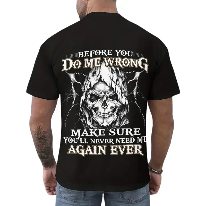 [100% Cotton] Men' Grim Reaper Skull 'Before You Do Wrong' Threatening Slogan T-Shirt - Cotton Crew Neck Tee with Non- Fabric, Size Casual Short Sleeve Top for Year-Round Wear & Statement Apparel