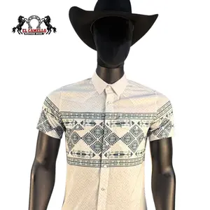 Montero Men’s White Short Sleeve Shirt MT4048 Western Aztec Print Button-Up Classic Fit