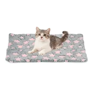 PETAXCELL Dog Cat Bed Mat, Soft Coral Fleece Pet Cushion Pad with Cute Star Print, Warm Washable Pet Bed 23x18 Inches, (Gray Pink), Intended for Medium Small Dog Cat