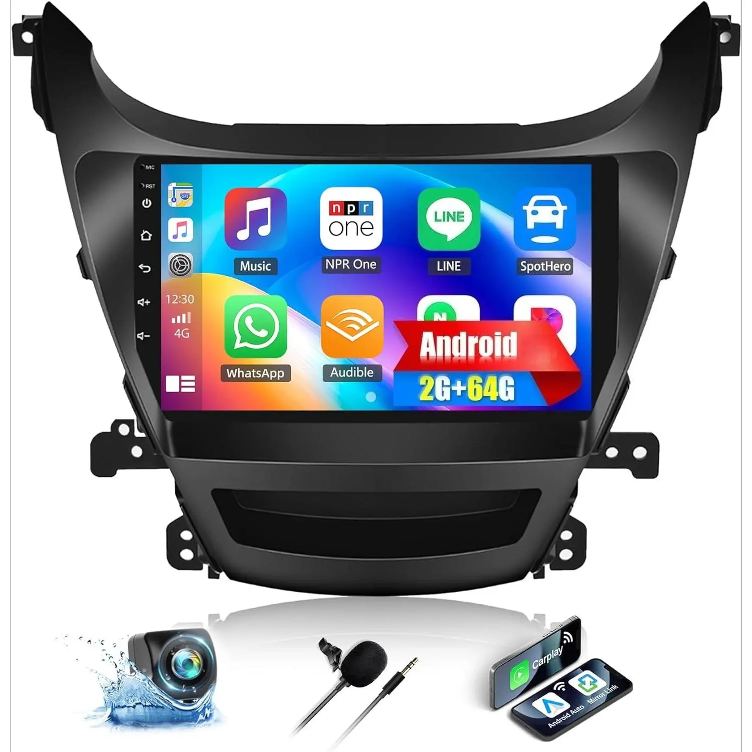 RIMOODY 2G+64G Android 15 Car Stereo Car Media Player for Hyundai Elantra 2014-2016, 9-Inch CarPlay Touchscreen with Wireless CarPlay, Android Auto, Mirror Link, 26UI, Bluetooth, FM, GPS Navigation, WiFi, SWC, Backup Camera, Wireless Carplay Converter Dig