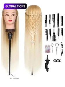 Hair Styling Mannequin Head with Diy Set and Table Clamp, Hair Styling Practice Mannequin, Professional Hair Styling Training Tool for Salon & Barber Shop, Long Hair