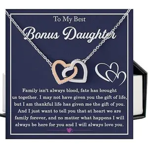 To My Bonus Daughter Necklace, Step Daughter Gifts from Stepmom, Stepdaughter Gifts from Stepdad, Christmas Gifts for Bonus Daughter, To My Beautiful Bonus Daughter Necklace Unbiological Daughter Gift