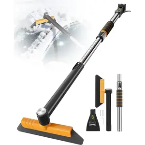 43.7" Extendable Ice Scrapers for  Windshield for 12 Adjustable Length Settings with  Grip and 360? Pivoting Brush  Detachable Snow Brush for  SUV(Orange)