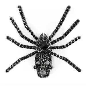 Dia Spider Skull Brooch Black