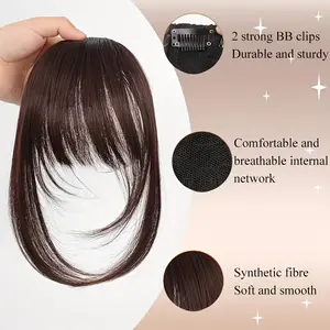 Women's Clip-on Bangs Hairpiece with Sideburns - Curved Simulated Bangs, Wavy Texture (Brown/Blonde/Black) |     Instant bangs suitable for short hair, for daily wear and special occasions. |     Clip-on hair extensions, no trimming needed
