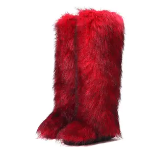 CELNEPHO Womens Knee High Faux Fur Snow Boots Round Toe Flat Soft Plush Tall Long Booties Warm Fluffy Comfort Easy Pull on Party Outdoor Date Skating Shoes