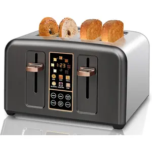 Dark Metallic Toaster 4 Slice, Stainless Toaster & Touch Control, LCD Display, 6 Bread Type, 7 Shade Settings, 1.5'' Wide Slots, Cancel/Defrost/Reheat, Removable Crumb Tray, 1800W Dark Metallic Toastie Maker Appliances