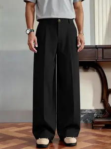 Men's Casual Solid Color Straight Leg Pants, Comfortable Mid-Waist Suit Pants, Casual Minimalist Trousers, Button Closure, Breathable Fabric, Office and Daily Wear, Casual Fashion Trousers, Casual Outdoor Trouser, Casual Basic Trousers