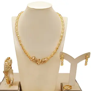 14K Gold Plated 4 Piece Set Necklace Bracelet Ring Earrings Elegant Jewelry Set for Women