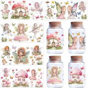 5Pcs 5Styles Cup Transfer Stickers for Glass Cup Rub on Transfers Decal UV DTF Cup Wrap Transfer Stickers Fairy Waterproof Decorative Cup Decals for Drinking Glasses 9.4x4.3Inch