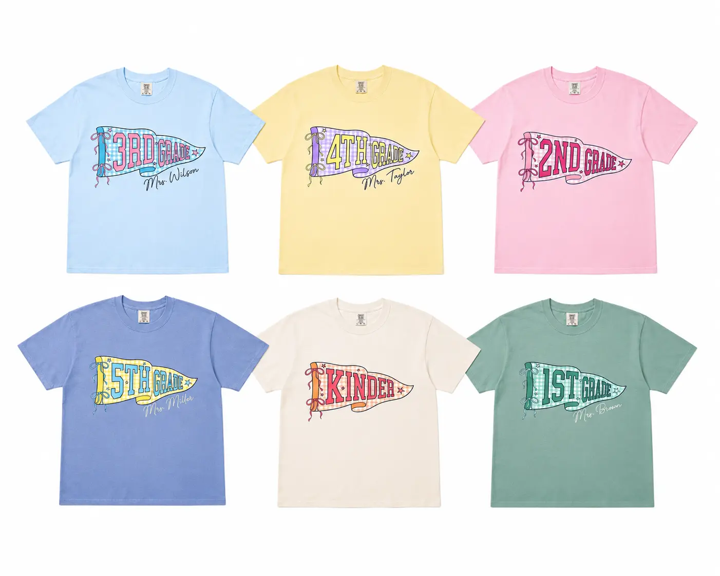 Custom Grade Level Teacher Shirt, Personalized Teacher Name Comfort Colors Tee, Pennant Flag Back To School Shirt, Teacher Team Gift, First Day Of School Teacher Shirt