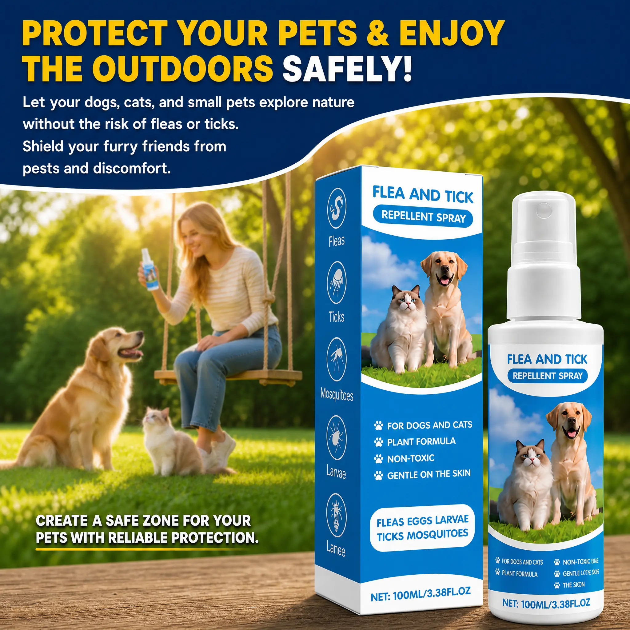 Natural Plant Pet Flea & Tick Spray Gentle Mosquito Repellent for Dogs Cats Puppies Kittens Safe for Puppies Pregnant Pets