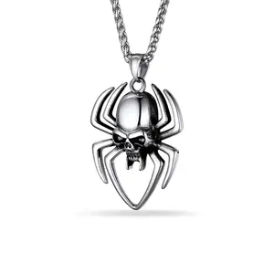PROSTEEL Spider Skull Pendant Necklace Stainless Steel Chain Necklaces Jewelry Unisex For Men Women with Gift Box