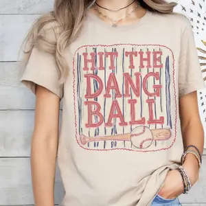 Vintage Baseball Tee Retro Play Ball Stripe Tshirt Hit the Dang Ball T-Shirt Baseball Mom Sports Top Casual Womenswear Crewneck