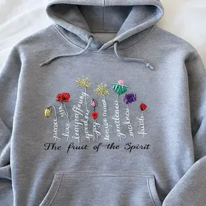 The Fruit of the Spirit Embroidered Hoodie for Women with Floral Design and Inspirational Words