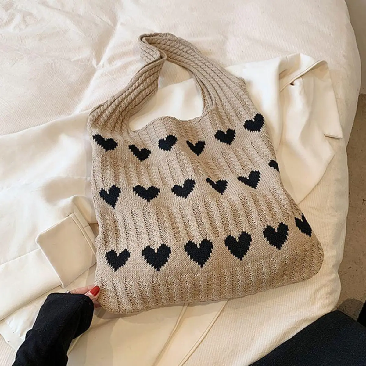 Borsa A Tracolla Hobo Uncinetto Fairy Grunge - Cuore Strappato, Stile Y2K Fairycore - Accessorio Estetico Hippie In Maglia