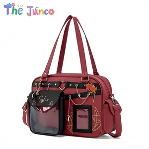 The Junco Official Qin Che Ita Bag for Women - Red Large Crossbody Bag with Clear Front Pocket to Huge Collection & Show Off Your Pins & Charms Black Friday & Cyber Monday Campaign