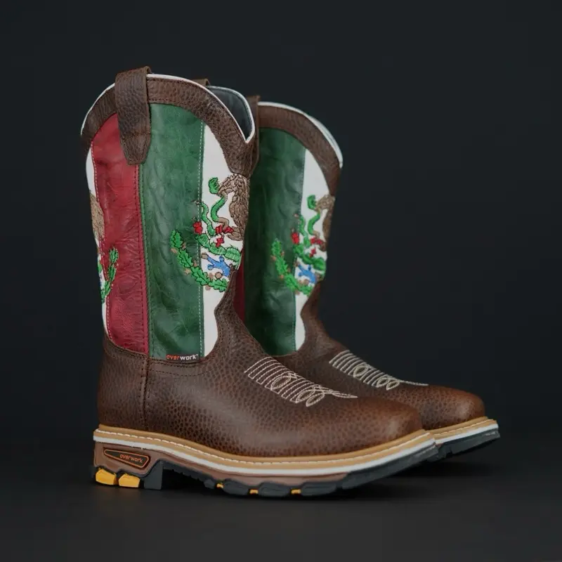 Mens work boots Mexico flag design Mande to last heavy duty workgear botas de trabajo