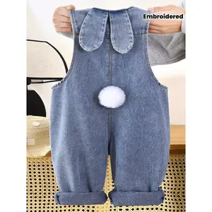 Overalls with Embroidered 3D Bunny Tails, Cute And Stylish Boys And Girls, Fashionable And Casual Pants with Bunny Ears, Outdoor