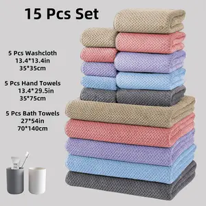 5pcs Pineapple bath towel set, Premium Towel Set, 5 bath towels + 5 hand towels + 5 square towels, absorbent and quick-drying coral fleece towels, perfect for bathroom, hotel, travel, swimming, gift, home use, housewarming gift, Christmas gift