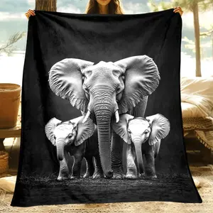 Elephants, Animals, Print Blanket-Lightweight Flannel Throw for Sofa, Bed, Travel, Livingroom, Office, Couch, Chair, and Bed-Digital Printing Fleece Blanket with Soft and Warm Flannel Fabric, Gifts for Family or Friend OCloud-soft, floral-printed, gold-tr