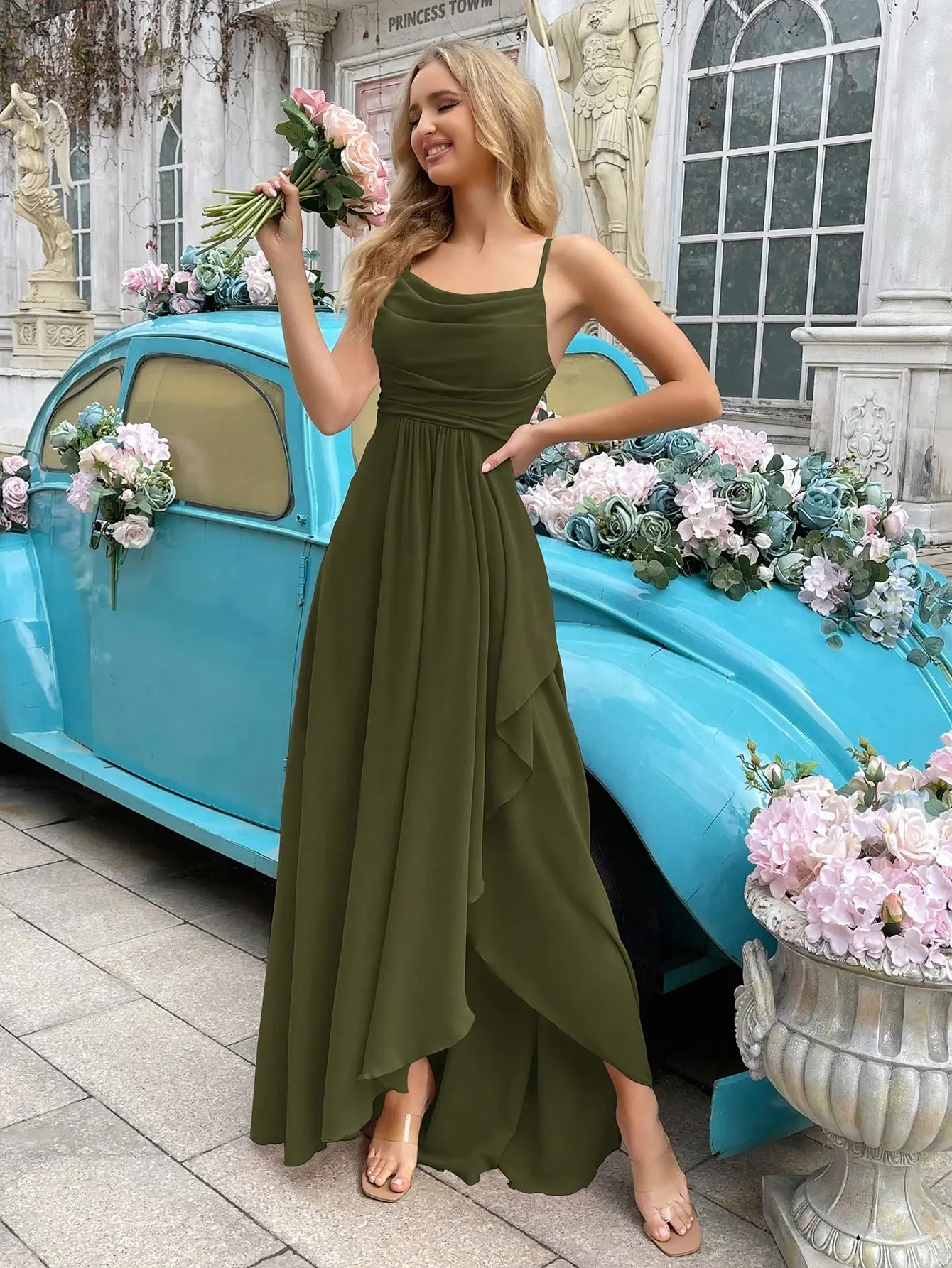 Elegant Olive Green Spaghetti Strap Bridesmaid Dress Ruched High Slit Formal Evening Gown for Wedding Party A-line Maxi Skirt Chiffon Fabric - Womenswear - TikTok Shop Elegant Olive Green Spaghetti Strap Bridesmaid Dress Ruched High Slit Formal Evening Gown for Wedding Party A-line Maxi Skirt Chiffon Fabric - Womenswear - TikTok Shop