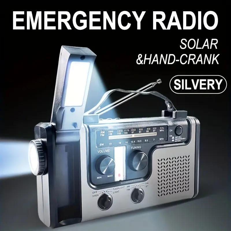 Portable Shortwave Solar Powered Radio - AM/FM Multi-Band Emergency Radio with LED Flashlight, Reading Light, Alarm Siren, Phone Charging Function, and Audio Playback, Portable Shortwave Radio