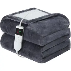 Electric Heated Blanket Full Size 72''x84'' Soft Flannel & Sherpa Electric Blanket with 10 Heating Levels, Automatically Shut Down After 8h with Overheat Protection Machine WashableGift