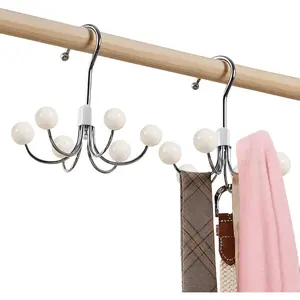 2 Pack Hoodie Hanger for Organizer 360? Swivel Closet Hooks for Belt, Space-Saving Hanger Bra Storage, Accessorise Organizer for Tie, Hat, Tanktop, Scarf, Purse