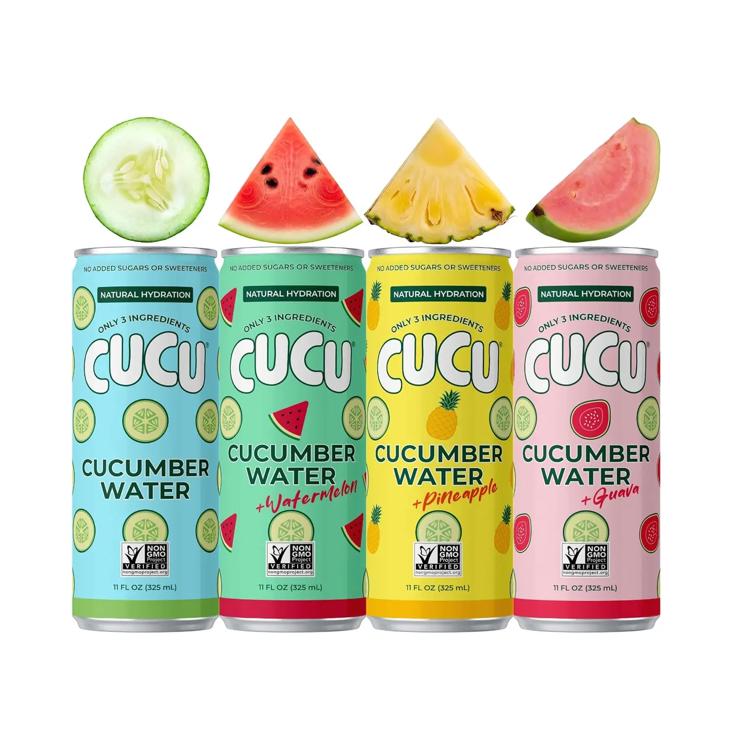 CUCU Pressed Cucumber Water Tropical Pack 12ct 11oz - Fresh Juice Mix Watermelon Guava Pineapple Vitamin C Electrolytes No Sugar