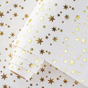 Christmas Mini Wrapping Paper Roll-17inch x 16.5ft Embossing 3D White with Gold Foil Hexagram Star for Christmas, Birthday, Wedding, Baby Shower, Bridal Shower, Party and More Occasion