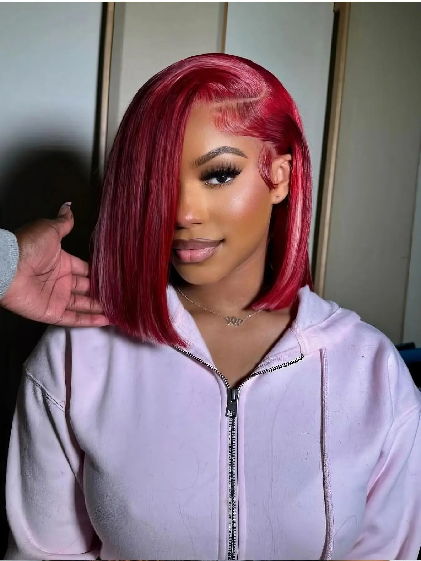 13x4 Burgundy Short Straight Lace Wig Human Hair Wine Red  display picture 1