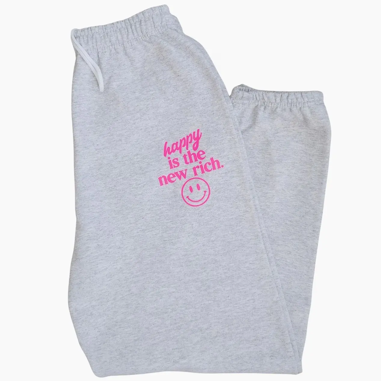 Happy is the New Rich Sweatpants, Oversized Sweatpant, Trendy Joggers, Neon Pink Loungewear, Happy Face Positive Sweats, Cozy Preppy Pants 2