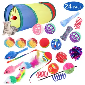 Cat Toys 24Pcs Kitten Toy Set - Multi-Pattern Interactive Tunnel Toy Kit for Relaxing & Playing,summervibes