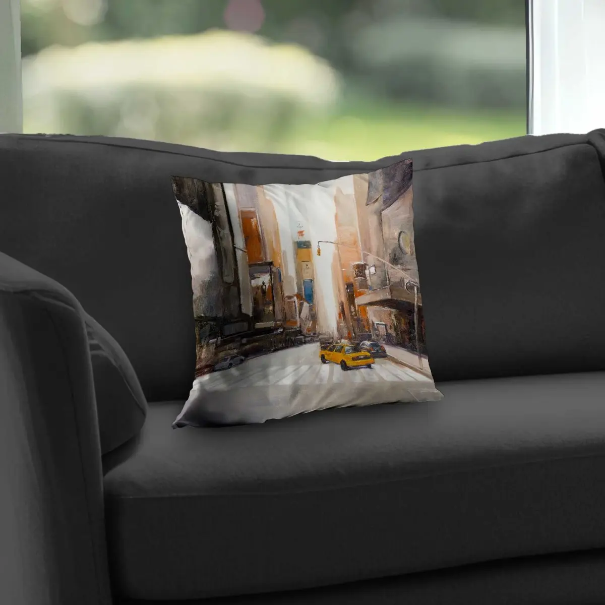 Begin Home Decor C1PC1414AED0Z3 14 x 14 in. York City Center Brown Modern Poly Twill Throw - Decor