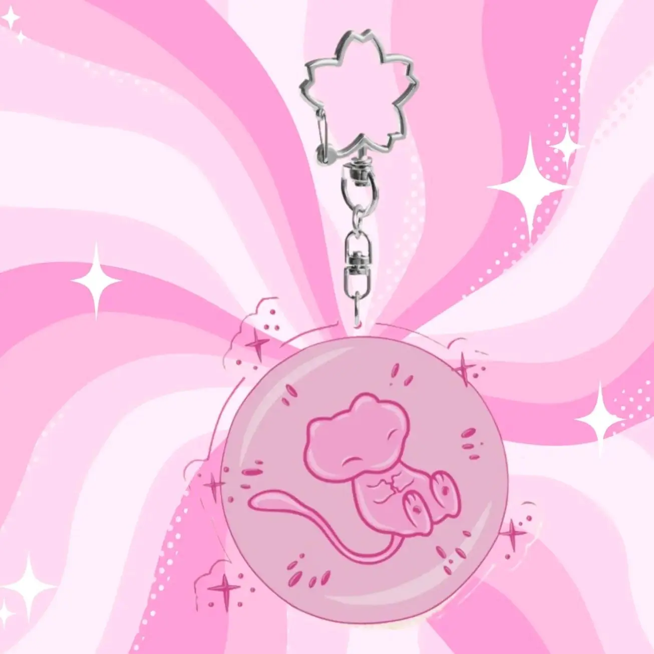 Pink Bubble Mew Acrylic Keychain with Sakura Silver Clasp- Double-Sided