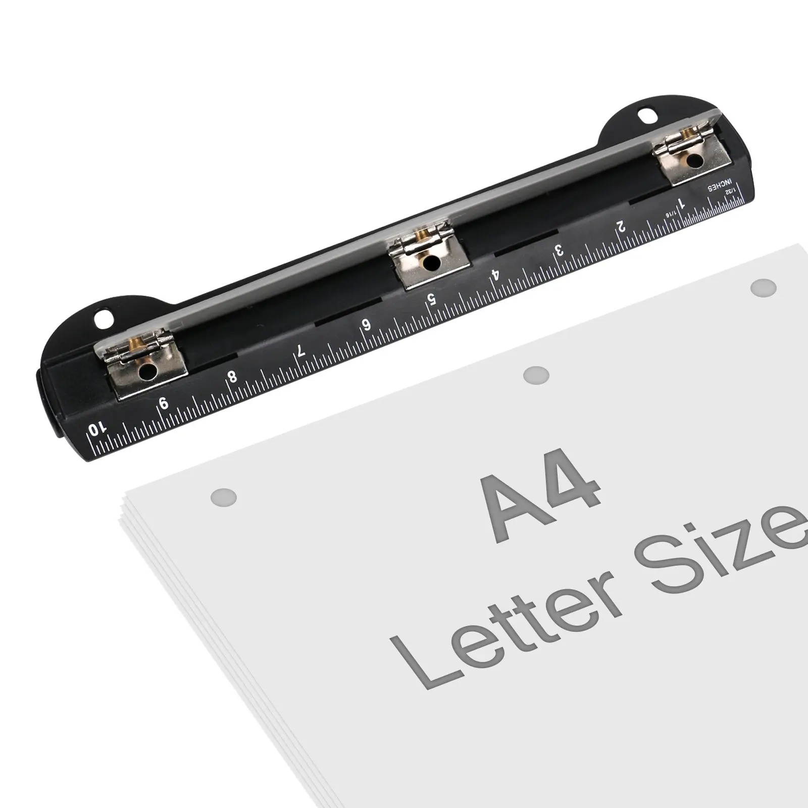 3 Hole Punch, 1 Count Portable Mini Smooth Hole Puncher with Ruler, Multifunctional Punching Ruler for DIY Craft, Teaching, Office Stationery & Supplies