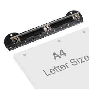 3 Hole Punch, 1 Count Portable Mini Smooth Hole Puncher with Ruler, Multifunctional Punching Ruler for DIY Craft, Teaching, Office Stationery & Supplies