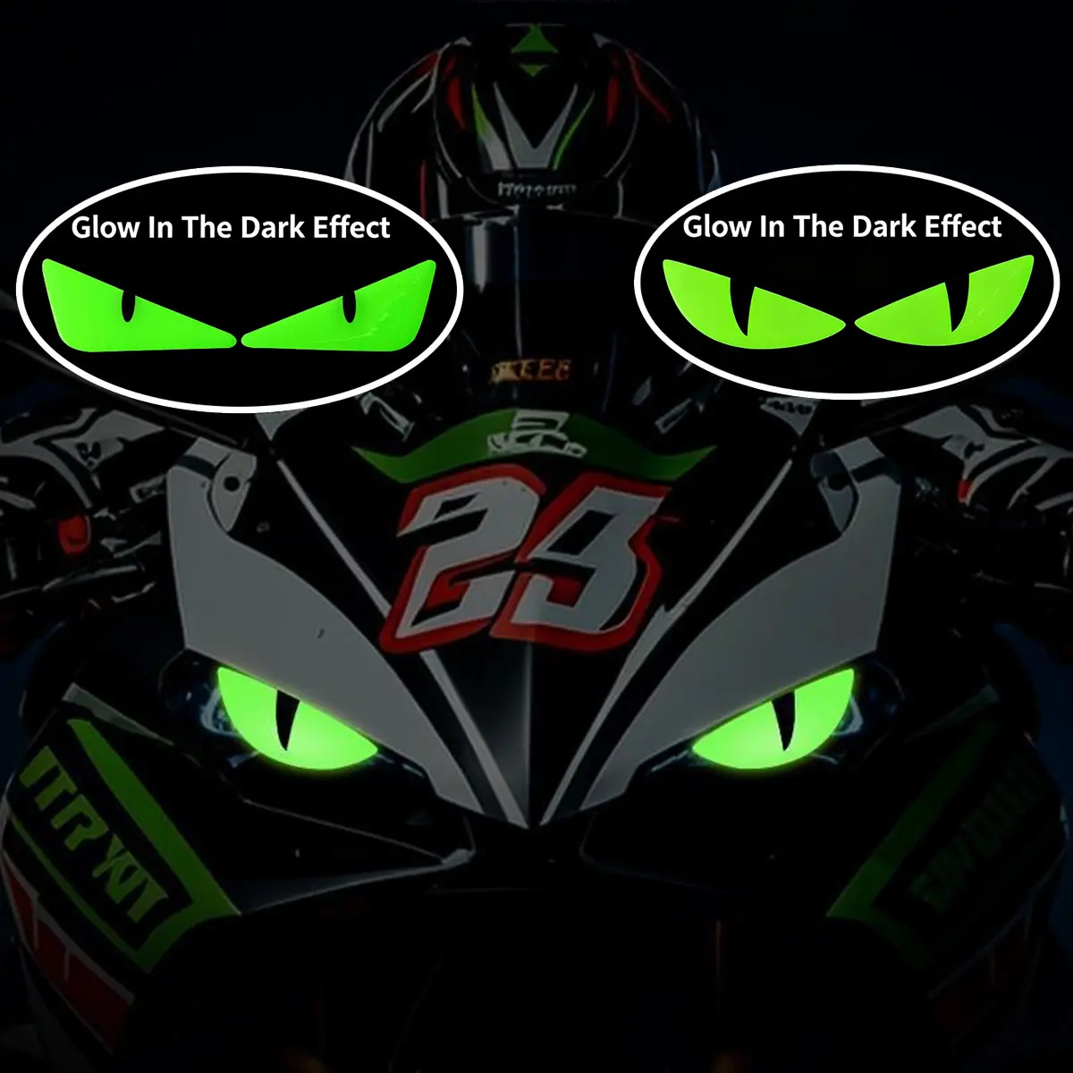 3D Glow-In-The-Dark Evil Cat Eyes Epoxy Resin Raised Dome Motorcycle Headlight Decals Stickers - Waterproof, Self-Adhesive Demon Eye Graphic for Motorbike Front Fairing, Universal Bike Mod Accessories for Night Safety