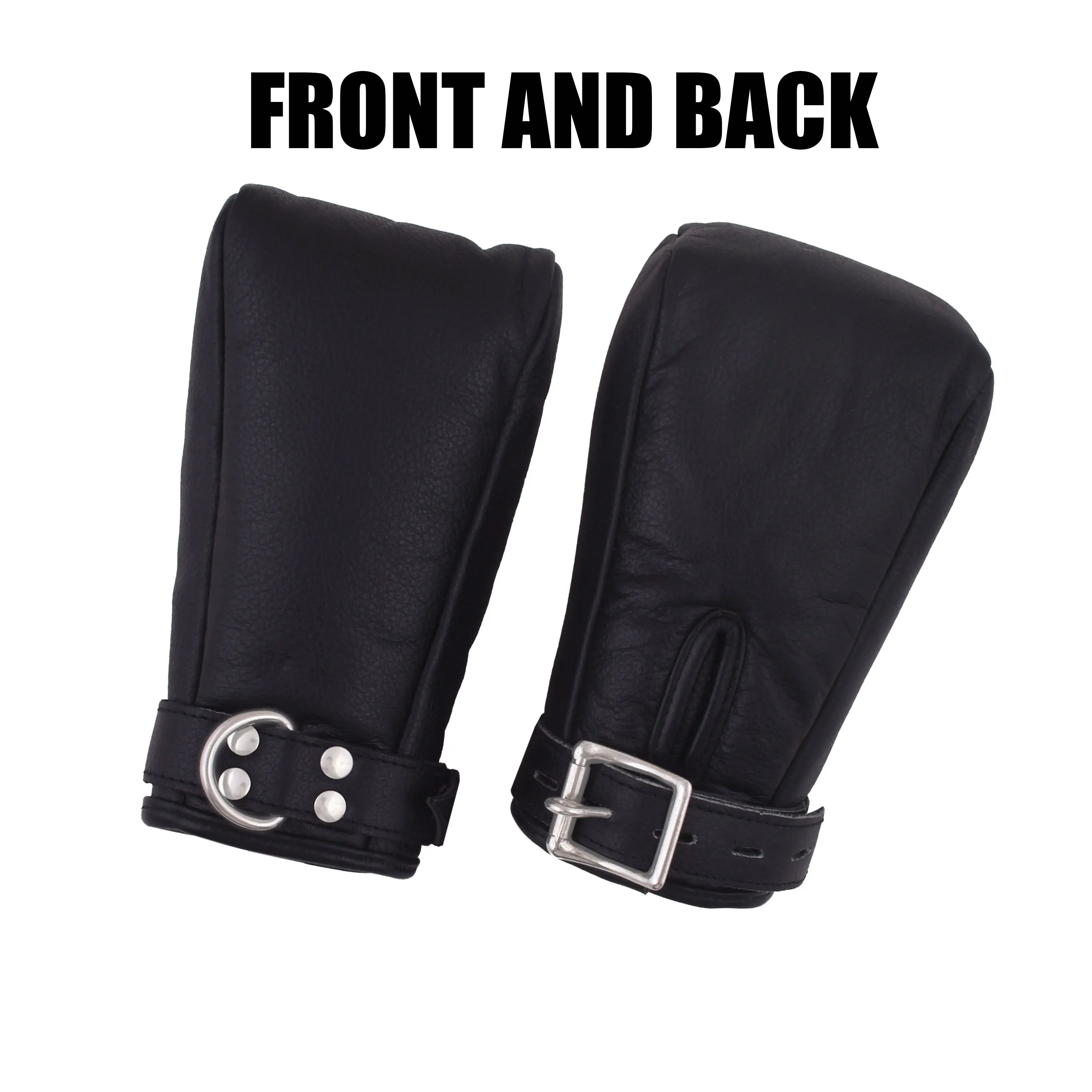 Cowhide Leather Mitten Gloves for Her/Him- Black Leather Mitts Hand Cuffs Restraints for Role Play and Fun