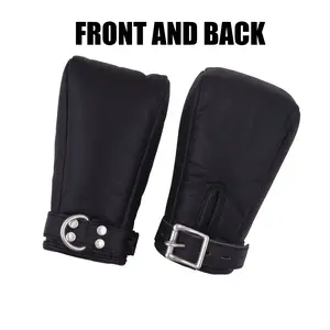 Cowhide Leather Mitten Gloves for Her/Him- Black Leather Mitts Hand Cuffs Restraints for Role Play and Fun