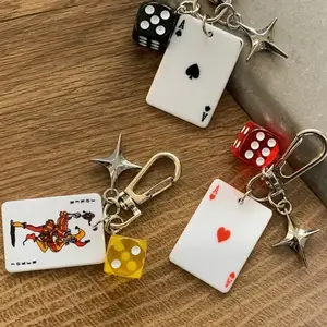 🎰 Feeling Lucky? Casino Theme Keychain | Ace of Hearts & Spades Pendant | Colorful D6 Dice Bag Decor | Fun Good Luck Gift