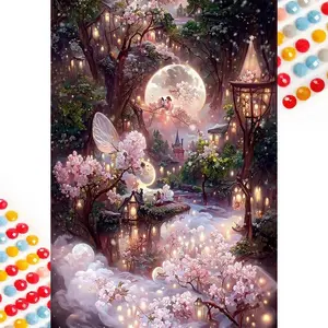 5D DIY Full Diamond Round Diamond Painting Kit - Beautiful Tree Light, Romantic Moon, Dreamy Cherry Blossom Mosaic, Canvas - DIY Decorative Painting, Home Wall Decor, Suitable for Halloween and Christmas, Birthday, Anniversary and Handmade Gifts