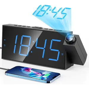 Digital Projection Alarm Clock for Bedroom - Large LED Display, 180° Rotatable Projector, 5-Level Dimmer, USB Charger, Battery Backup, Loud Dual Alarms for Kids Elderly Heavy Sleepers, Snooze, 12/24H, DST