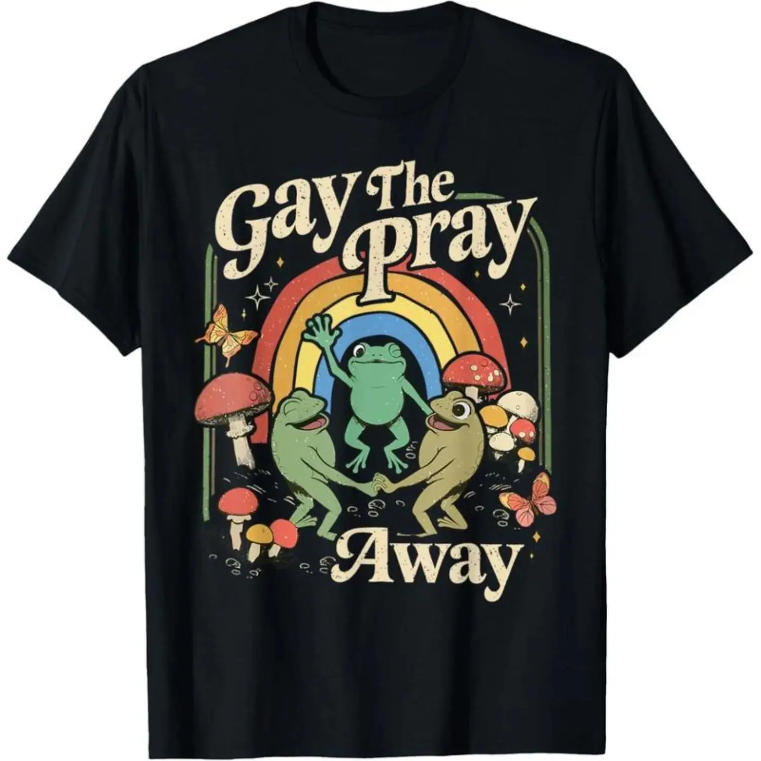 Men's Casual Streetwear Tshirt with Funny Frog 'Can't Even Think Straight' Graphic, Short Sleeve Round Neck Top with Rainbow Pride Design, Rainbow Stripe, Frog Motif, Funny Shirts, Pride Symbol, Graphic Print, Frogs Design
