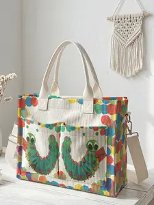 Caterpillar Print Travel Bag, Casual Handbags, Large Capacity Storage, Durable Multi-Pocket Design, Ideal for Work, Shopping, Picnic, All Seasons