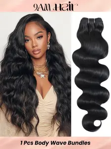 1PC 4D-FL-0SW-BN Natural Black Body Wave Human Hair Bundle, Brazilian Hair Weave